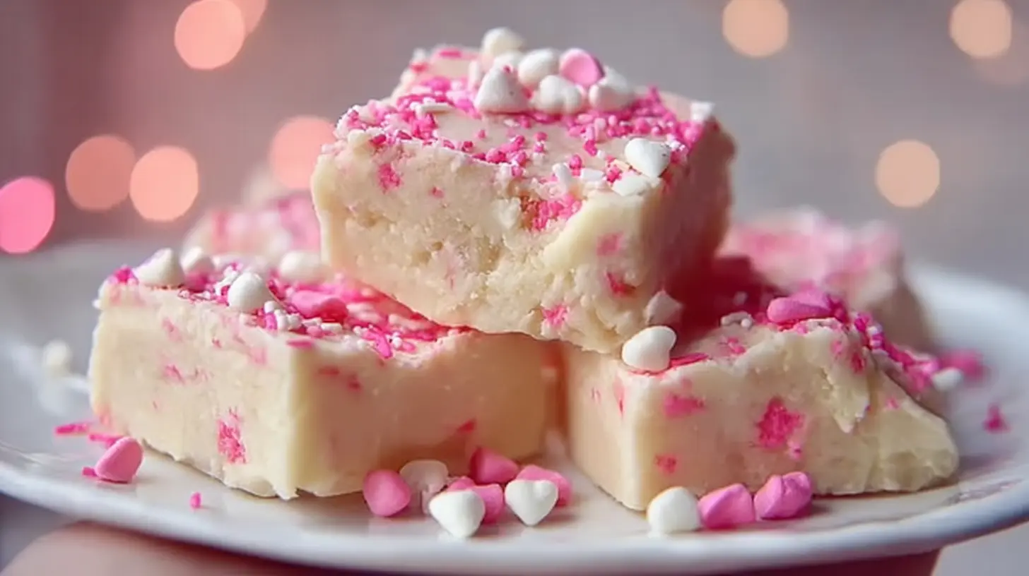 Valentine's Day sugar cookie fudge, featuring festive colors and patterns