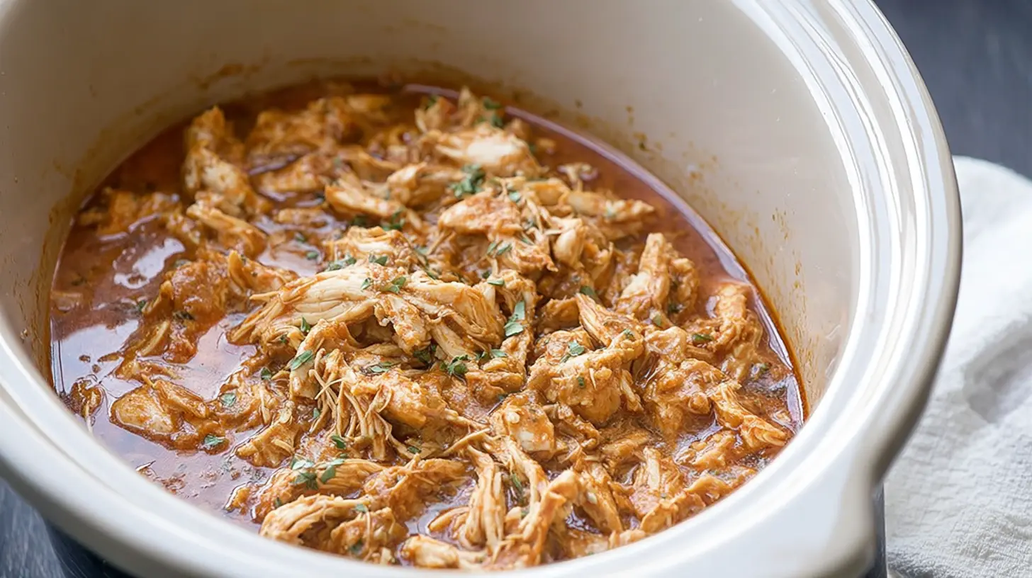 Savory 5-ingredient crockpot chicken cooking to perfection