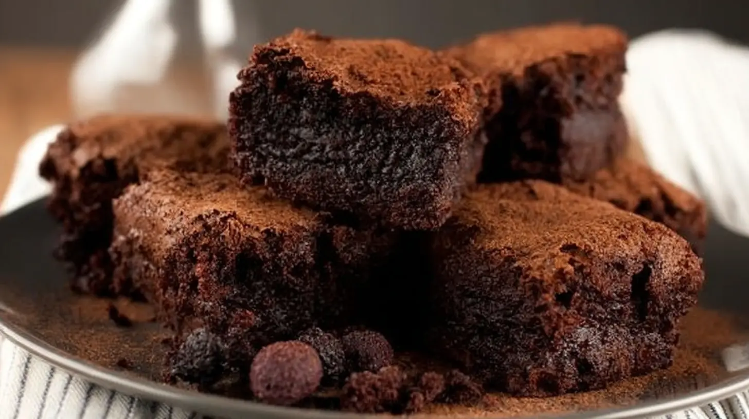 A rich chocolate brownie dessert, warm and fudgy, presented beautifully.