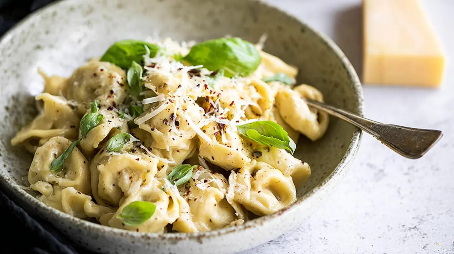 Easy homemade cheese tortellini served in a bowl, ready for a fast dinner.