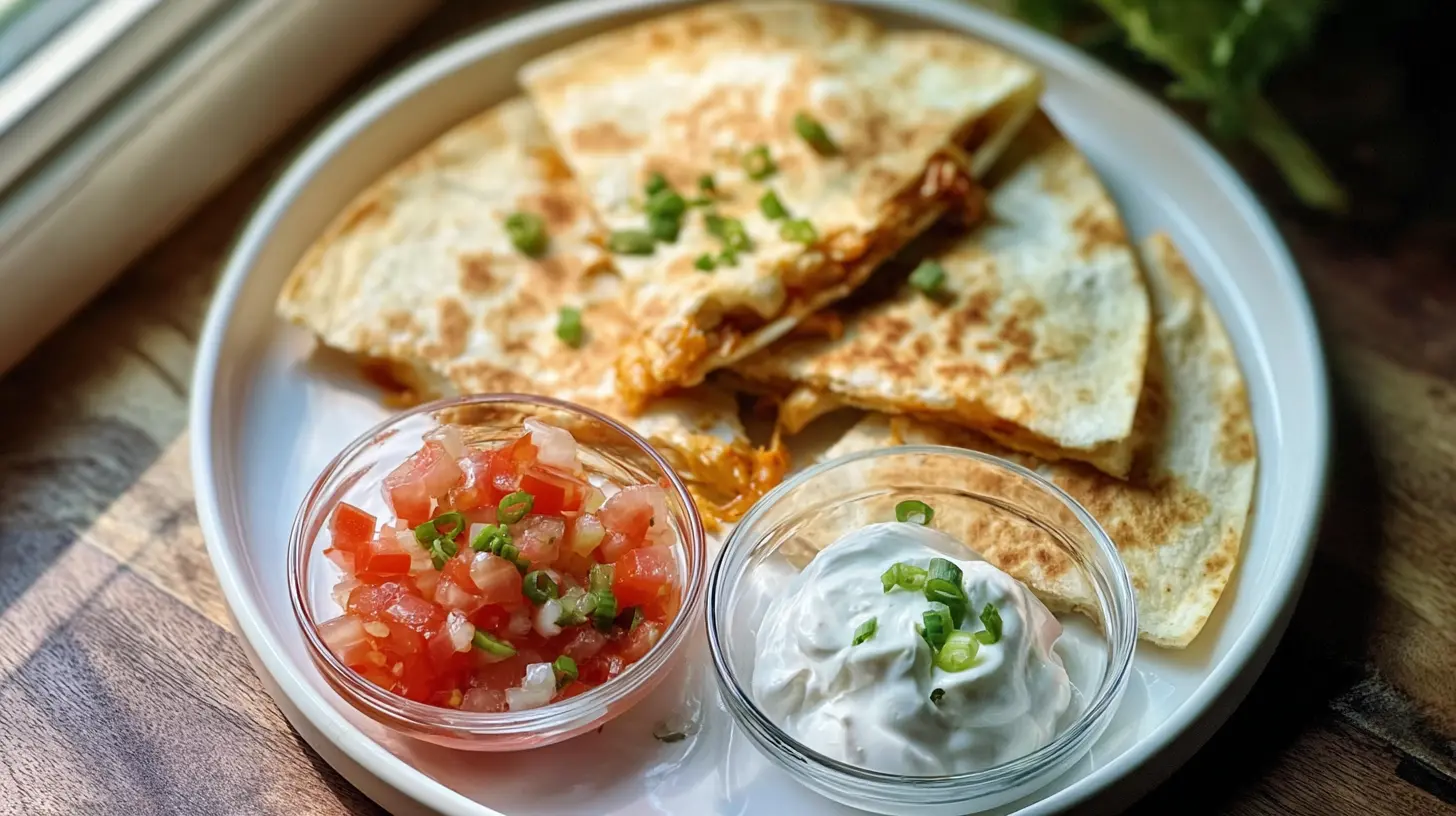 A serving of easy chicken quesadilla, ready for dinner.