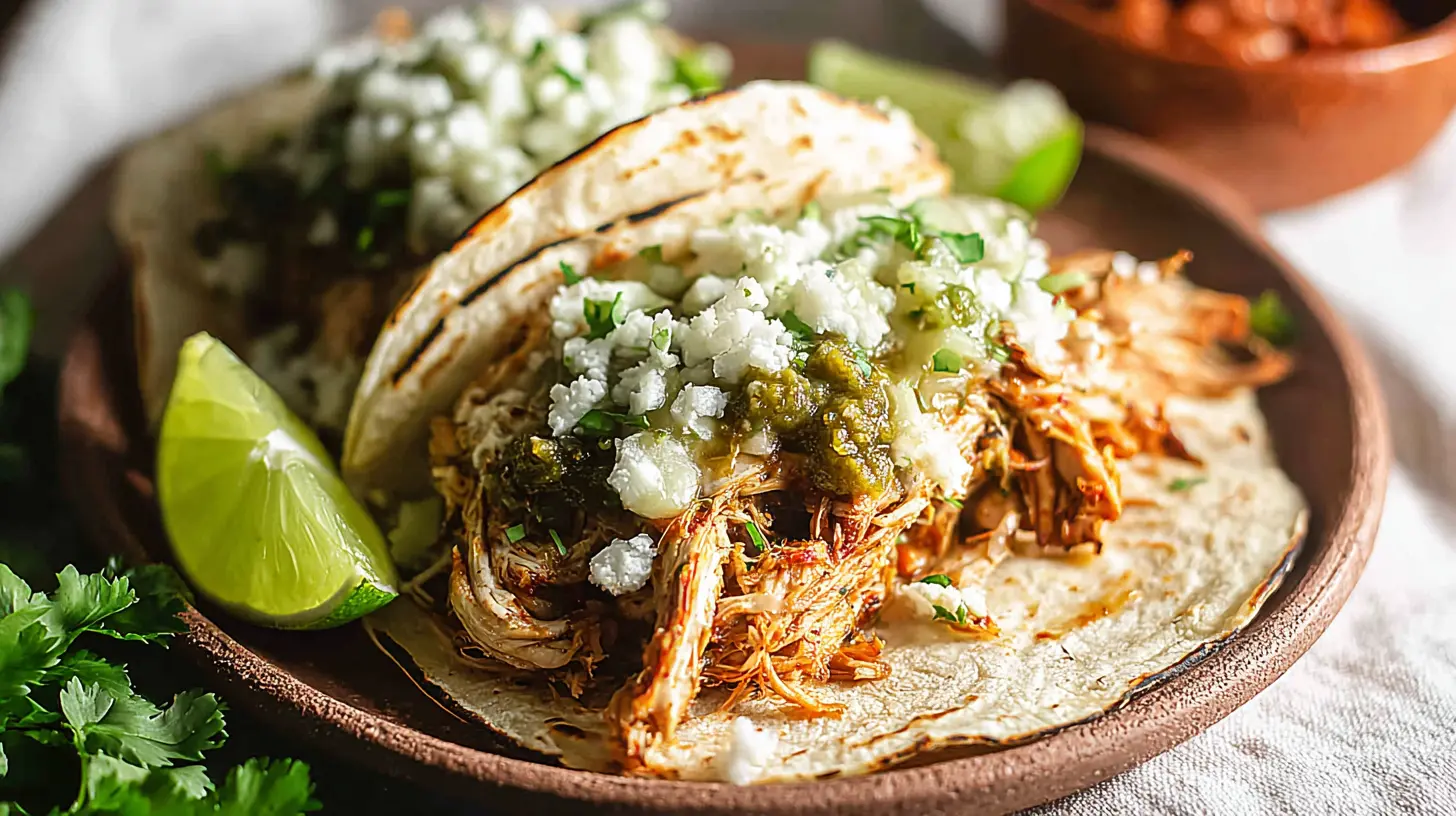Shredded chicken for easy crockpot tacos with seasonings