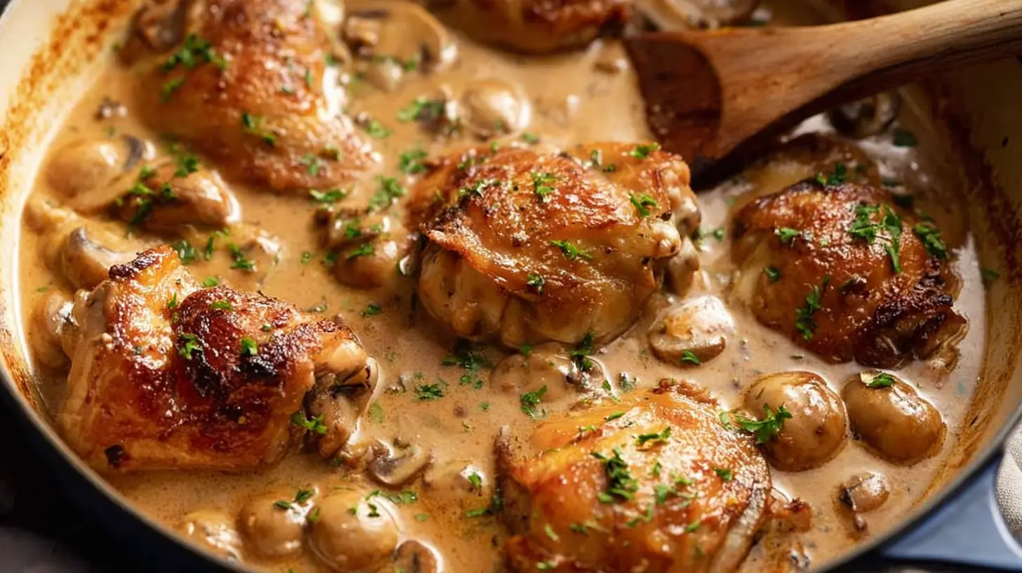 Succulent chicken thighs ready for a family dinner, garnished with fresh herbs.