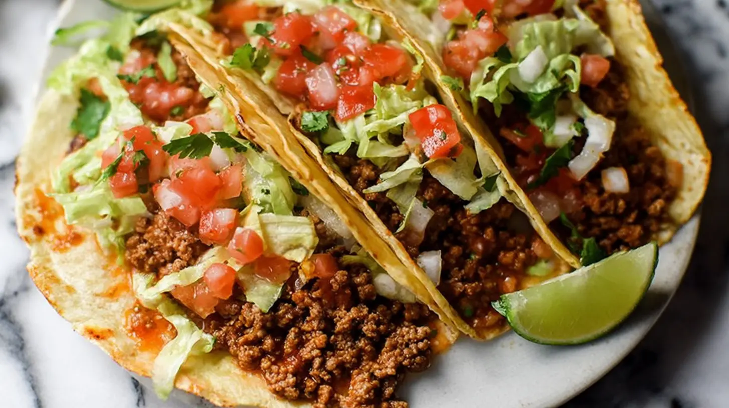 Delicious easy-to-make ground beef tacos with vibrant salsa.