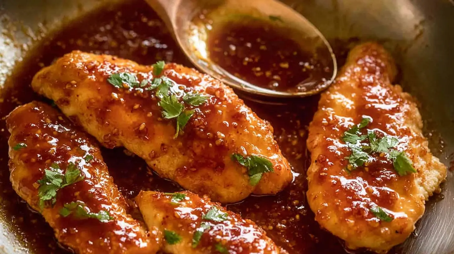 A plate of easy honey garlic chicken dinner, garnished and ready to serve.