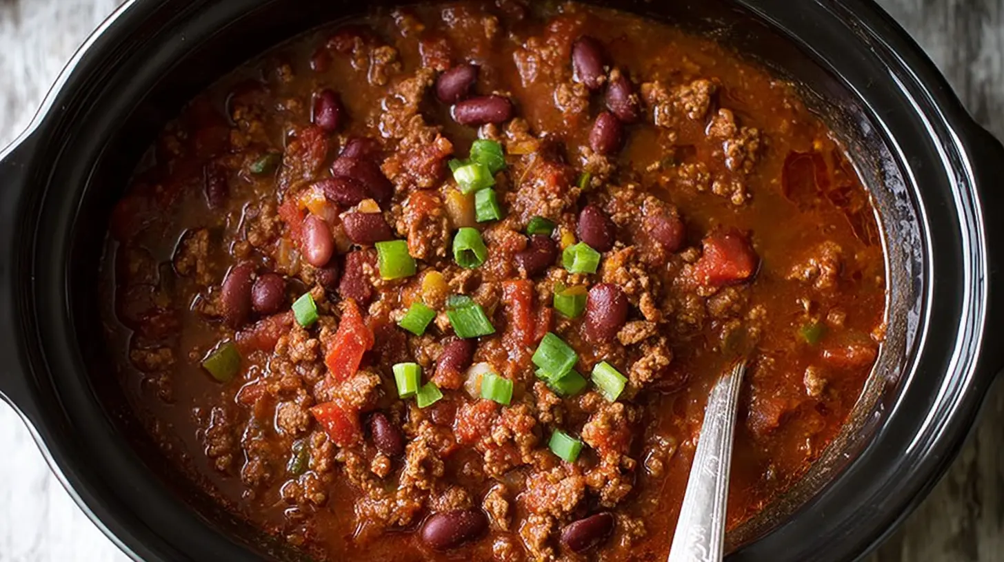 Delicious slow cooker chili, ready to serve.