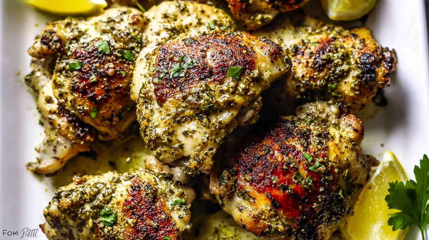 A plate of delicious and easy weeknight chicken thighs, ready to serve.