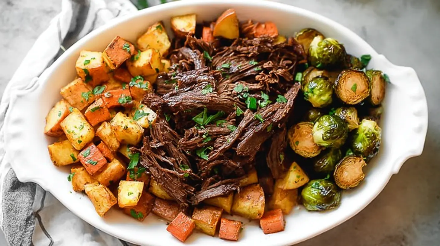 Tender Whole30 beef roast prepared in a crockpot