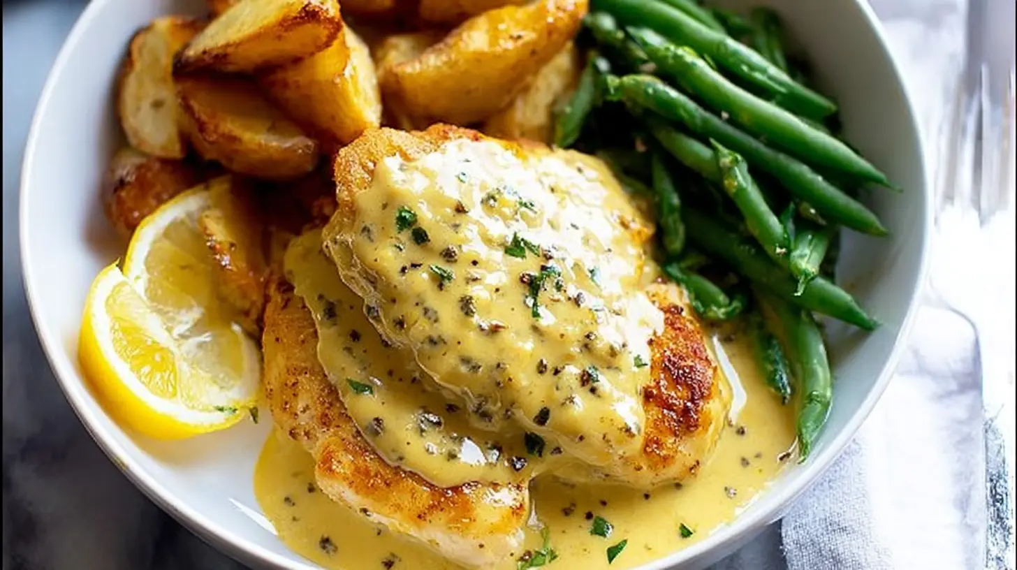 A plate showcasing a delectable honey mustard chicken dinner with roasted vegetables.