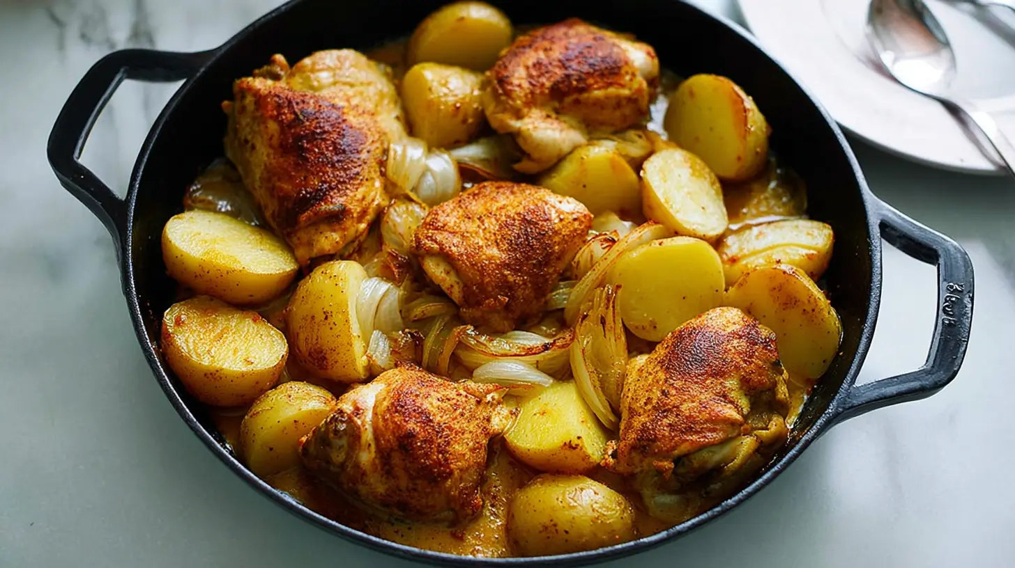 Roasted One-Pan Chicken and Potatoes with herbs and spices