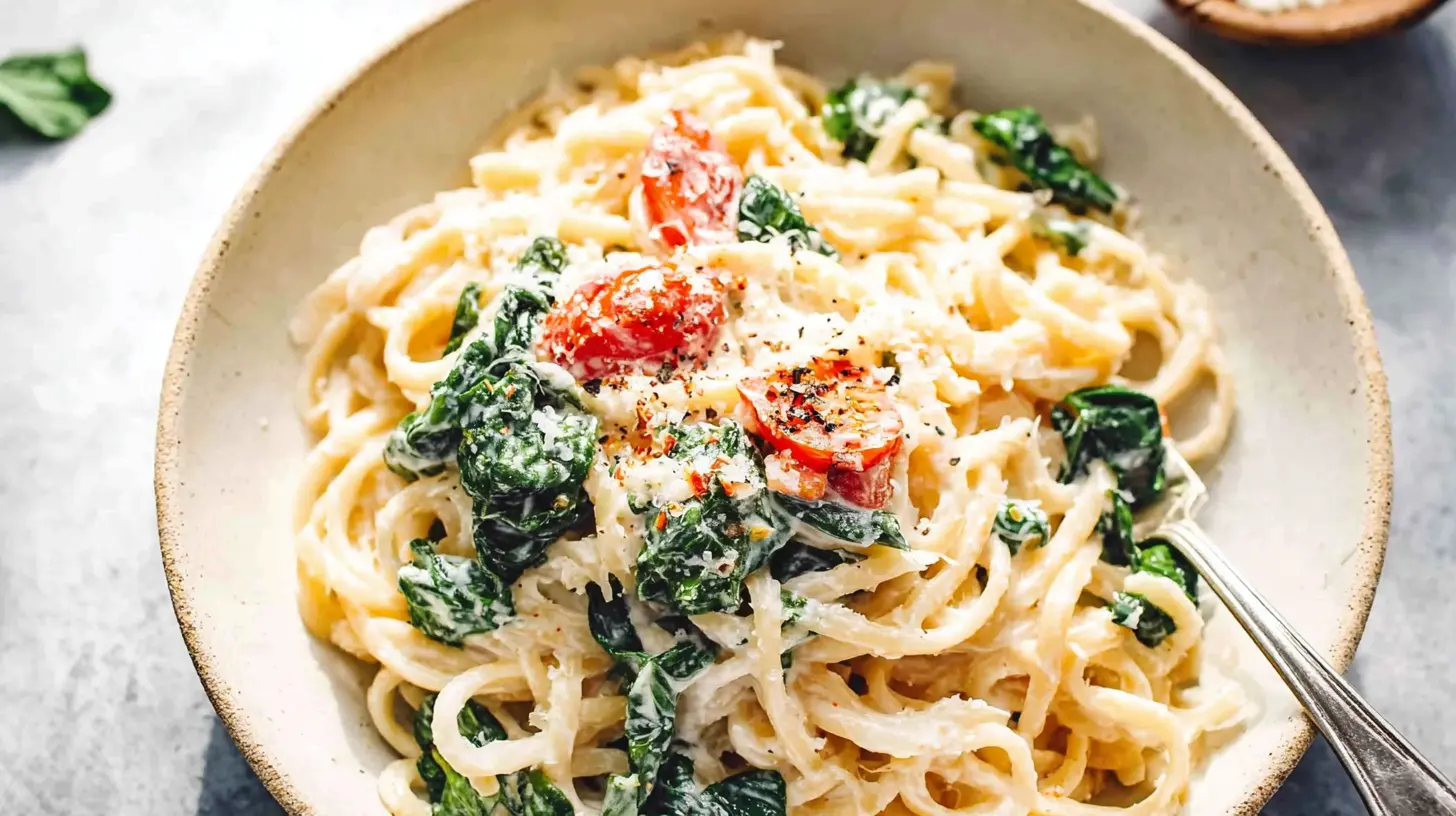 Delicious creamy pasta dinner prepared in just 20 minutes.