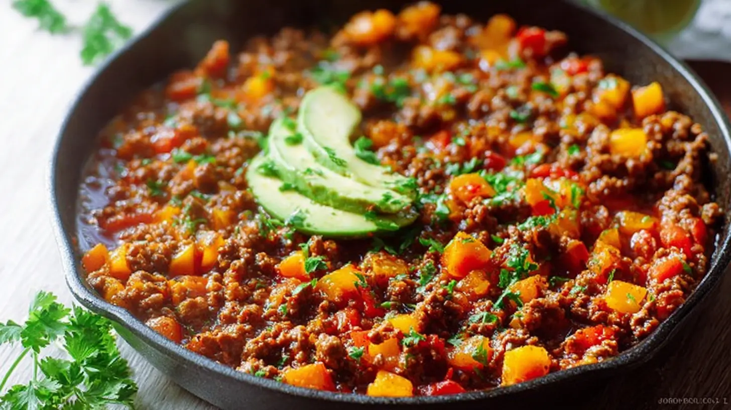 Hearty ground beef skillet prepared in under 30 minutes for dinner