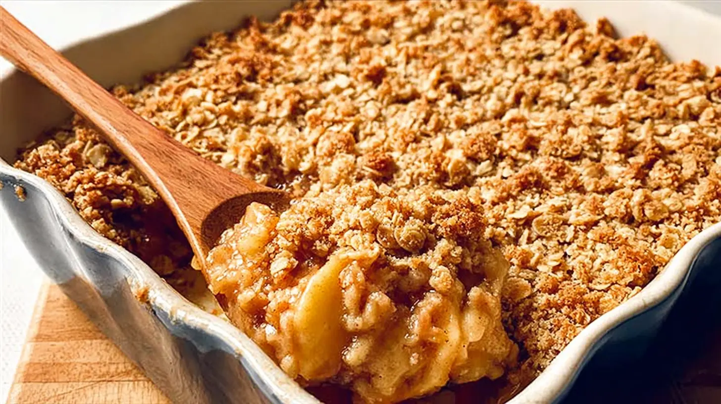 Warm, simple apple crisp dessert with a golden crumble topping.