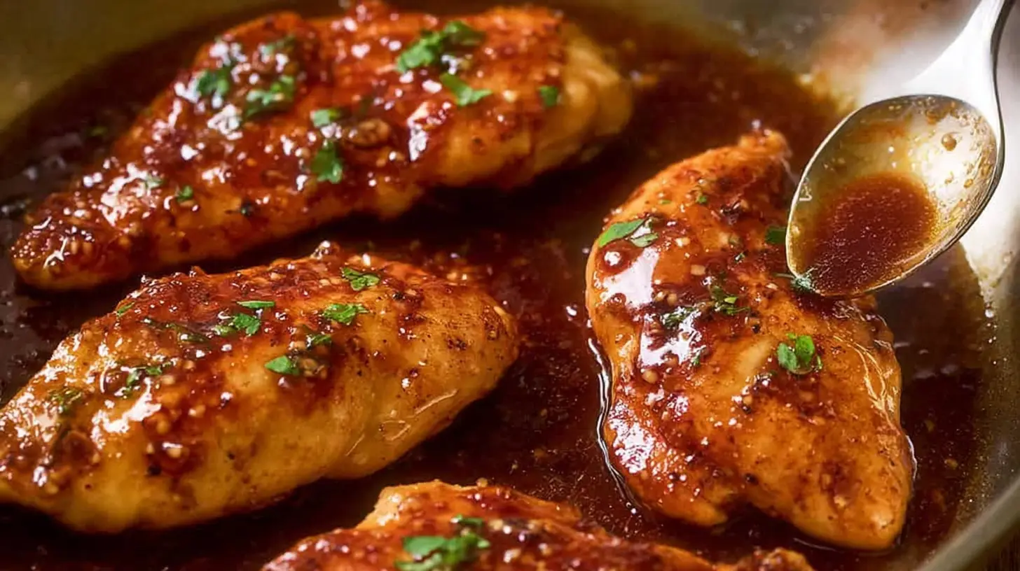 Succulent pieces of easy honey garlic chicken, perfectly glazed and golden brown.