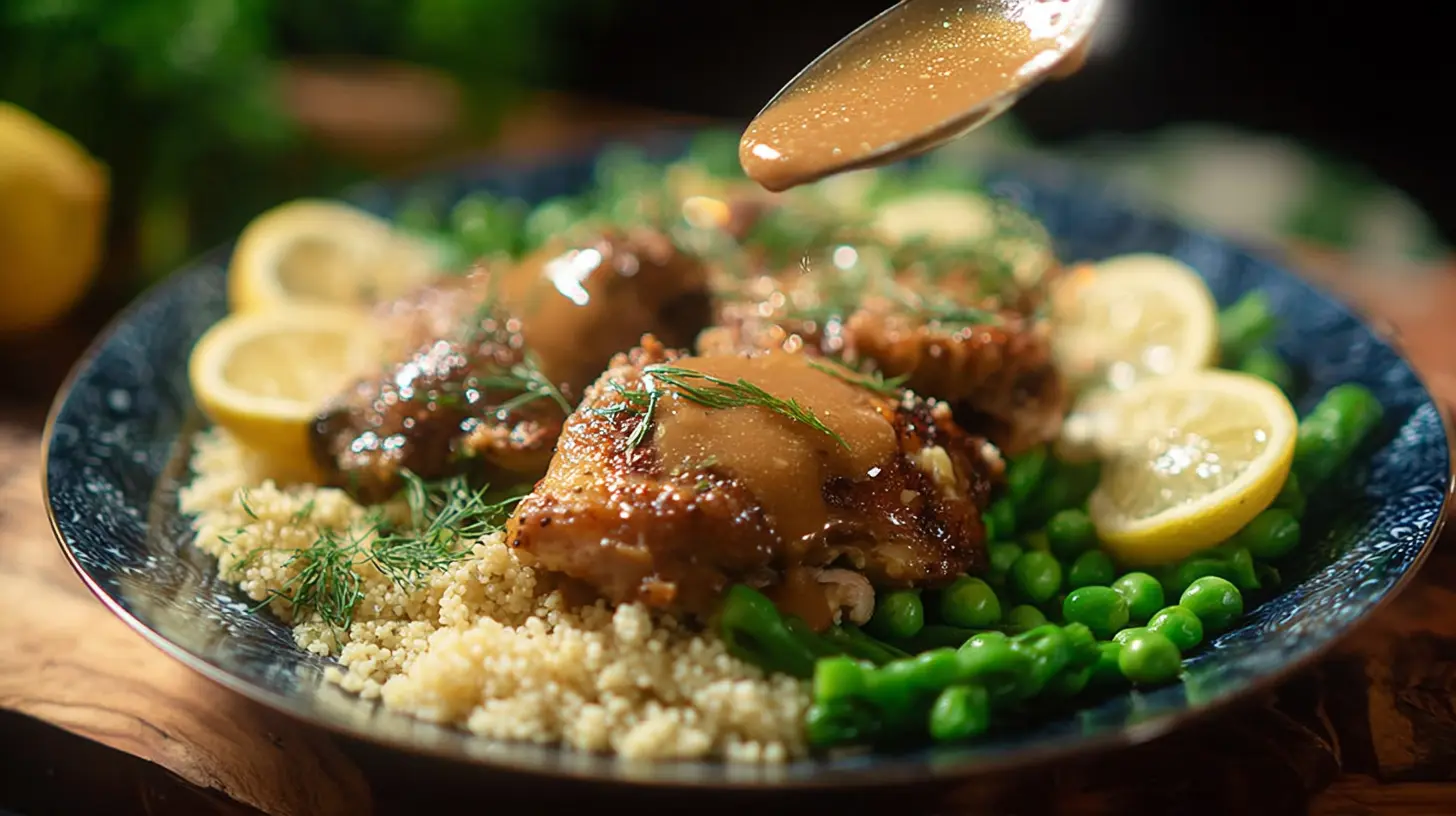 A light and flavorful Spring Lemon Chicken dinner, ready to serve.