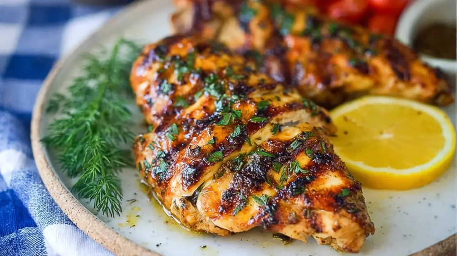 A delicious summer grilled chicken dinner with perfectly charred marks.