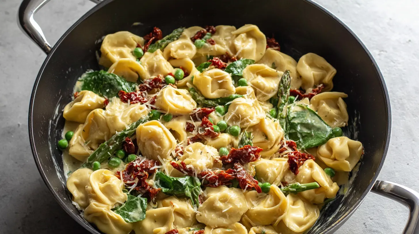 Tuscan tortellini bathed in a rich, creamy sauce with vibrant sun-dried tomatoes.