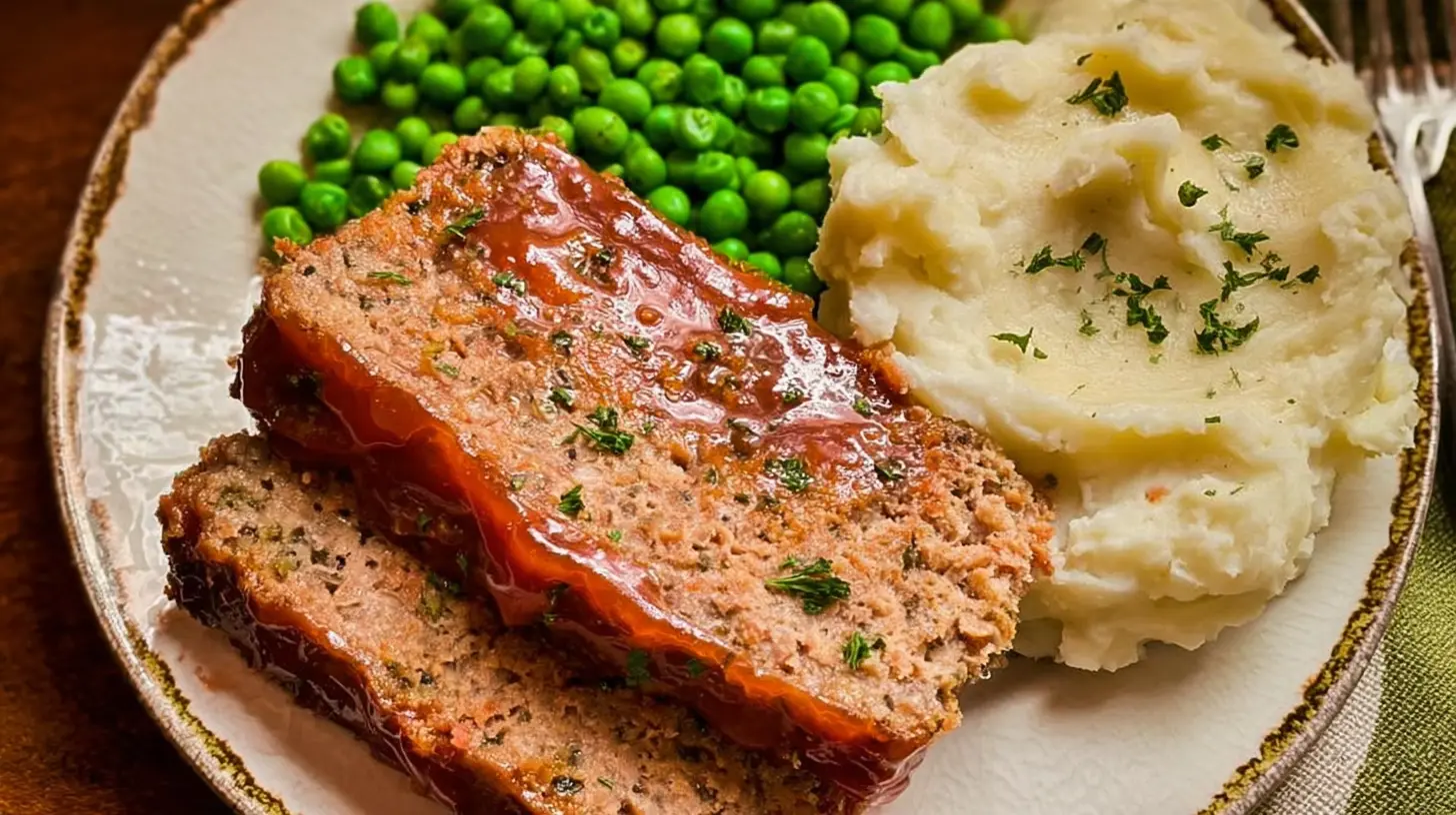 A freshly baked All-American meatloaf, perfectly sliced for serving.