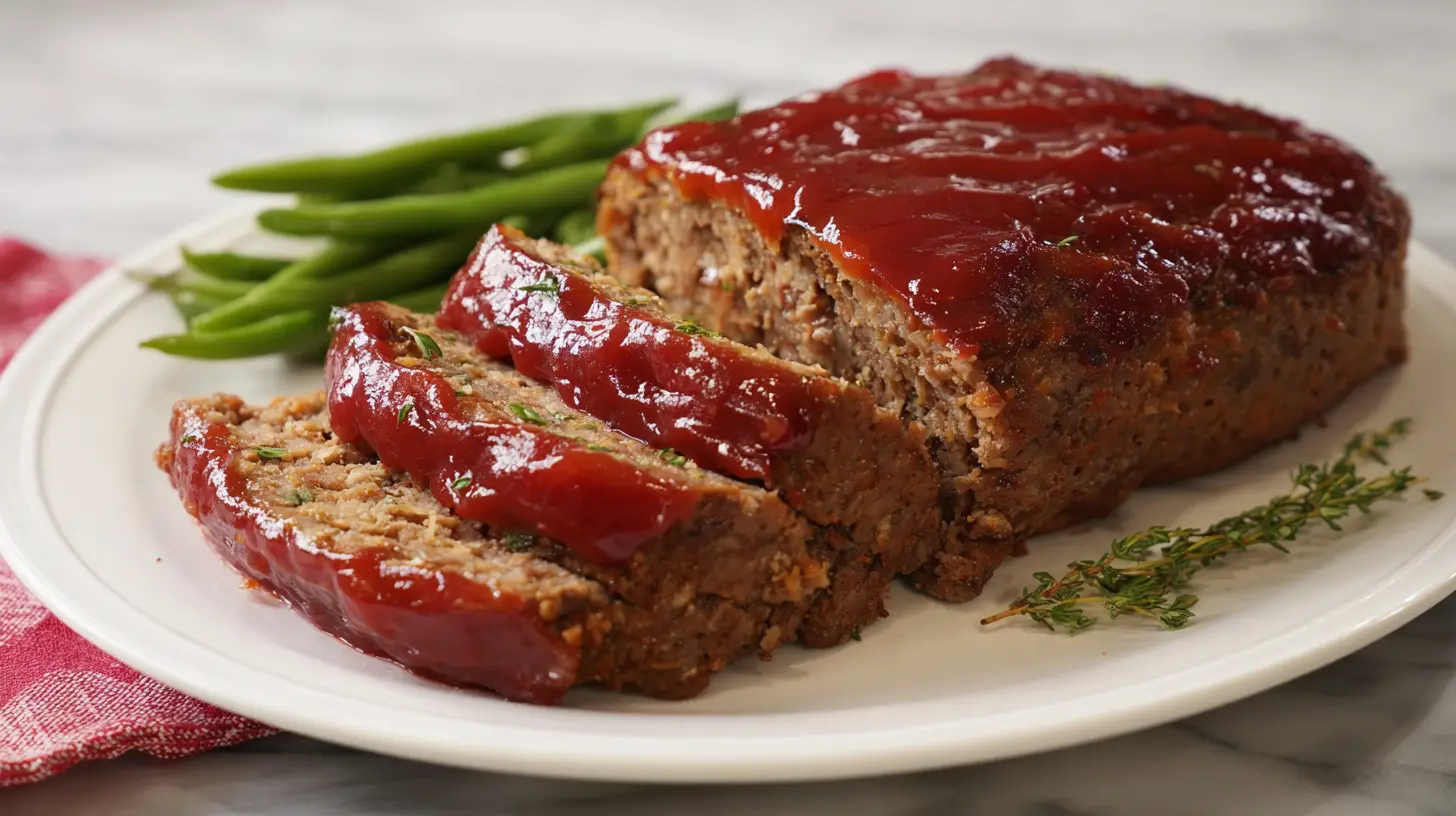 Classic vintage meatloaf, freshly baked and ready to serve.