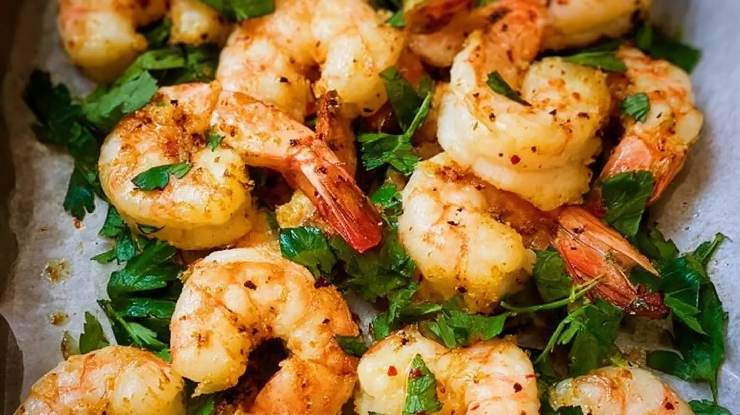 A vibrant clean eating shrimp recipe artfully arranged on a plate with fresh vegetables.