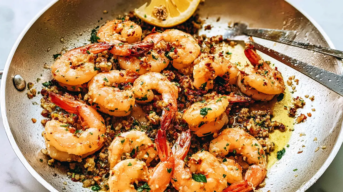 A plate showcasing an easy garlic shrimp recipe, ready to serve