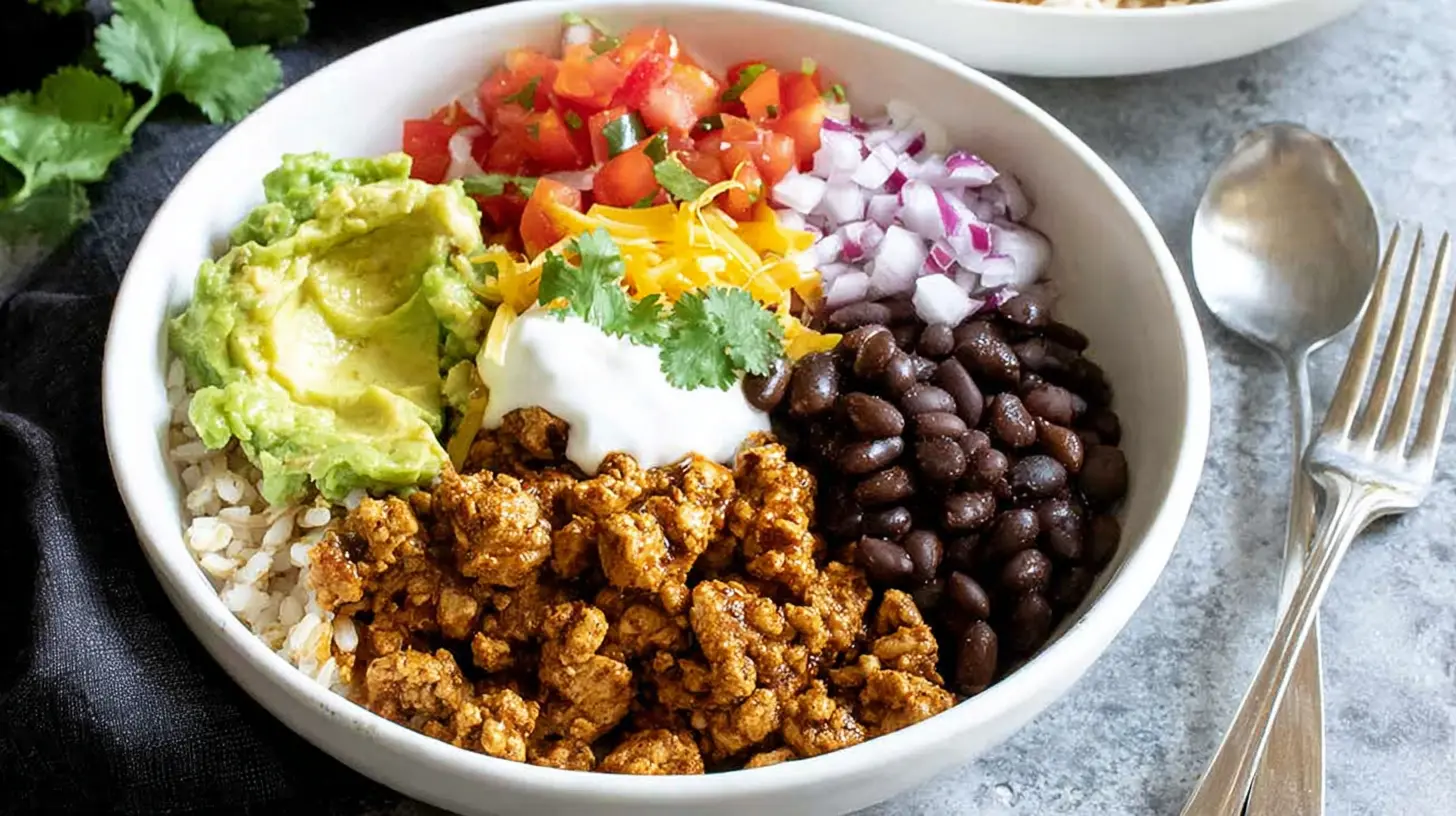 An easy ground turkey burrito bowl filled with fresh ingredients.
