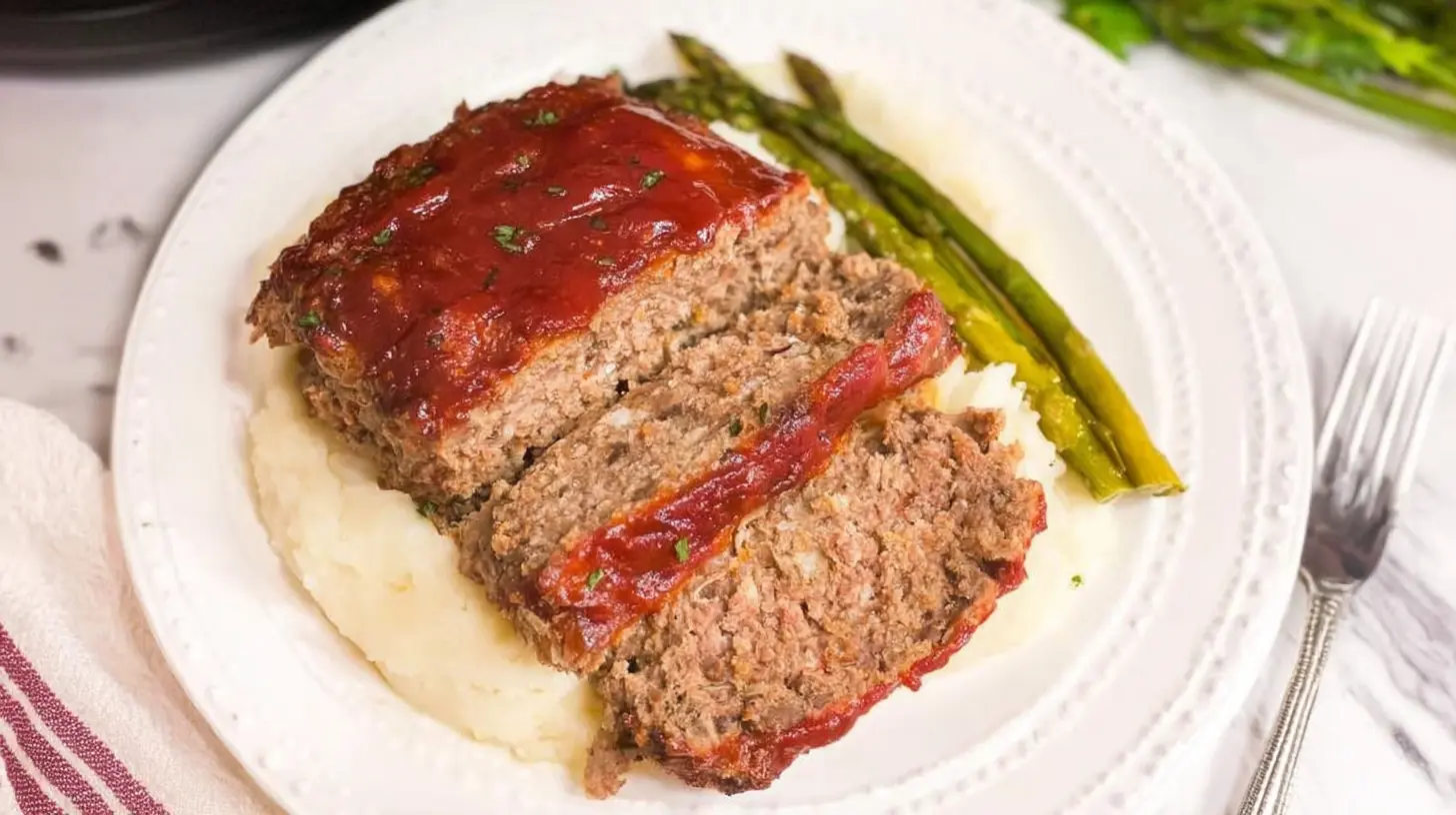 A baking dish filled with an easy meatloaf prepared with few ingredients.