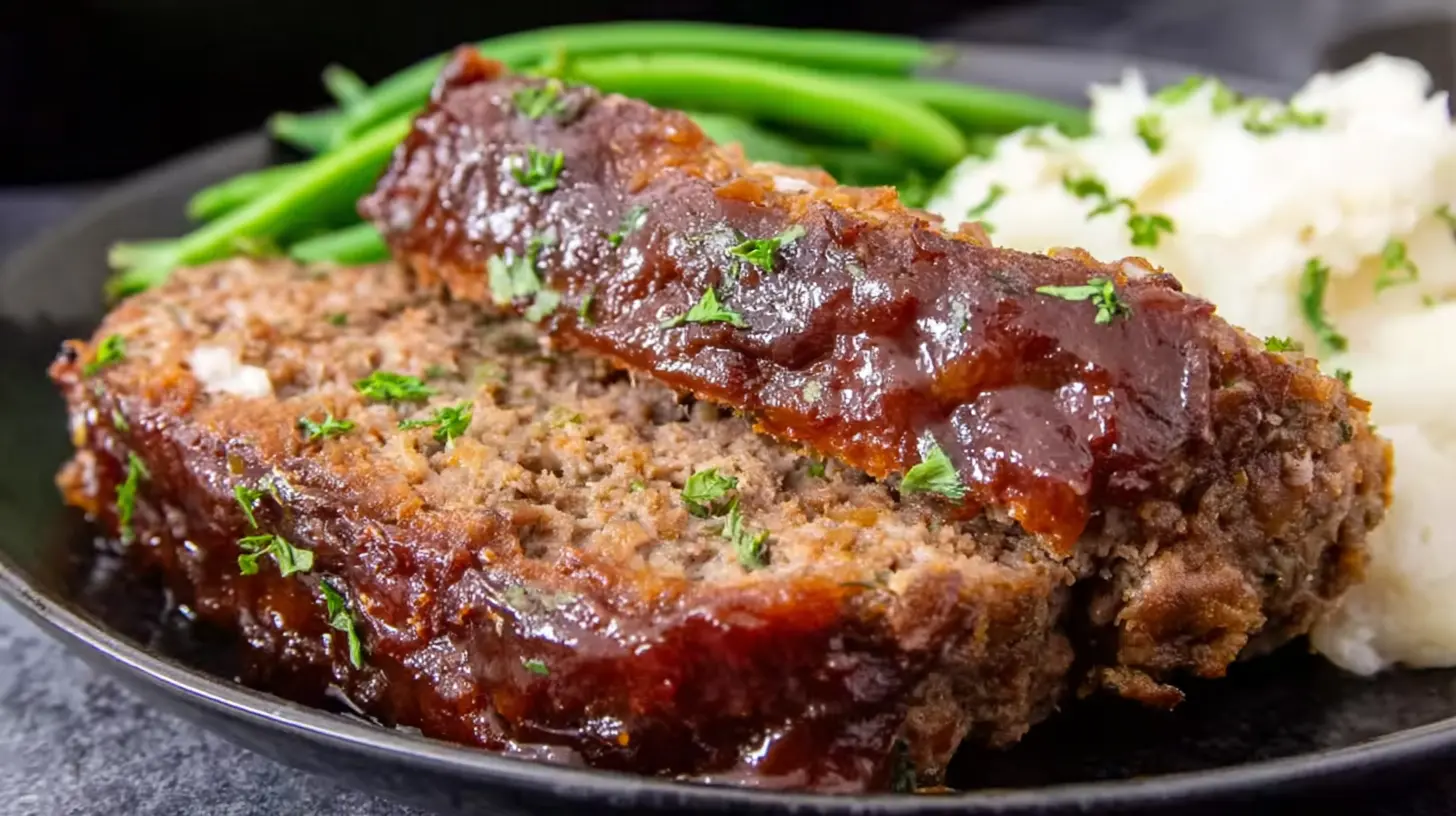 Deliciously prepared oven baked meatloaf, fresh from the oven, ready to serve.