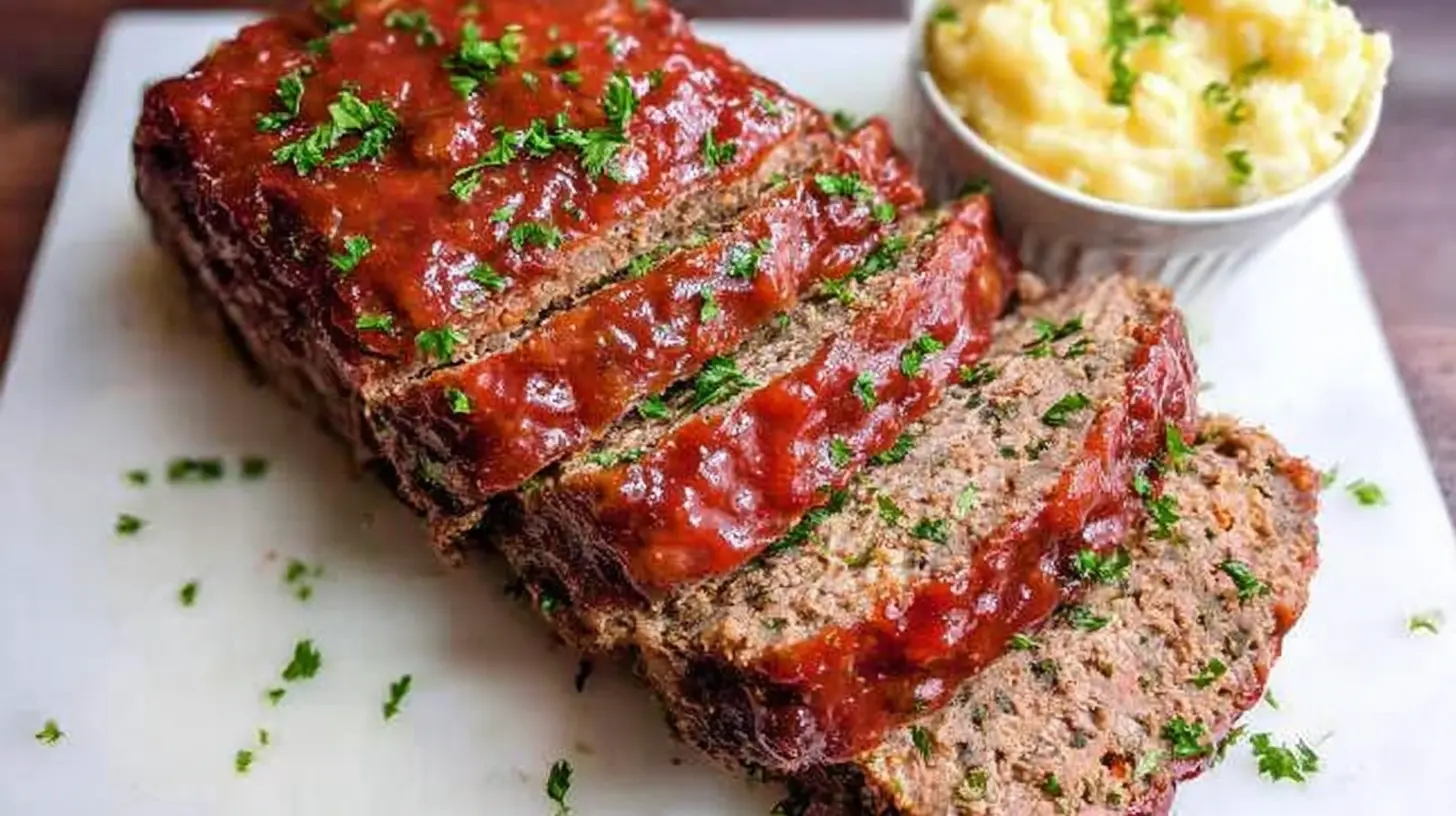 Cooked fast prep meatloaf, steaming hot from the oven.
