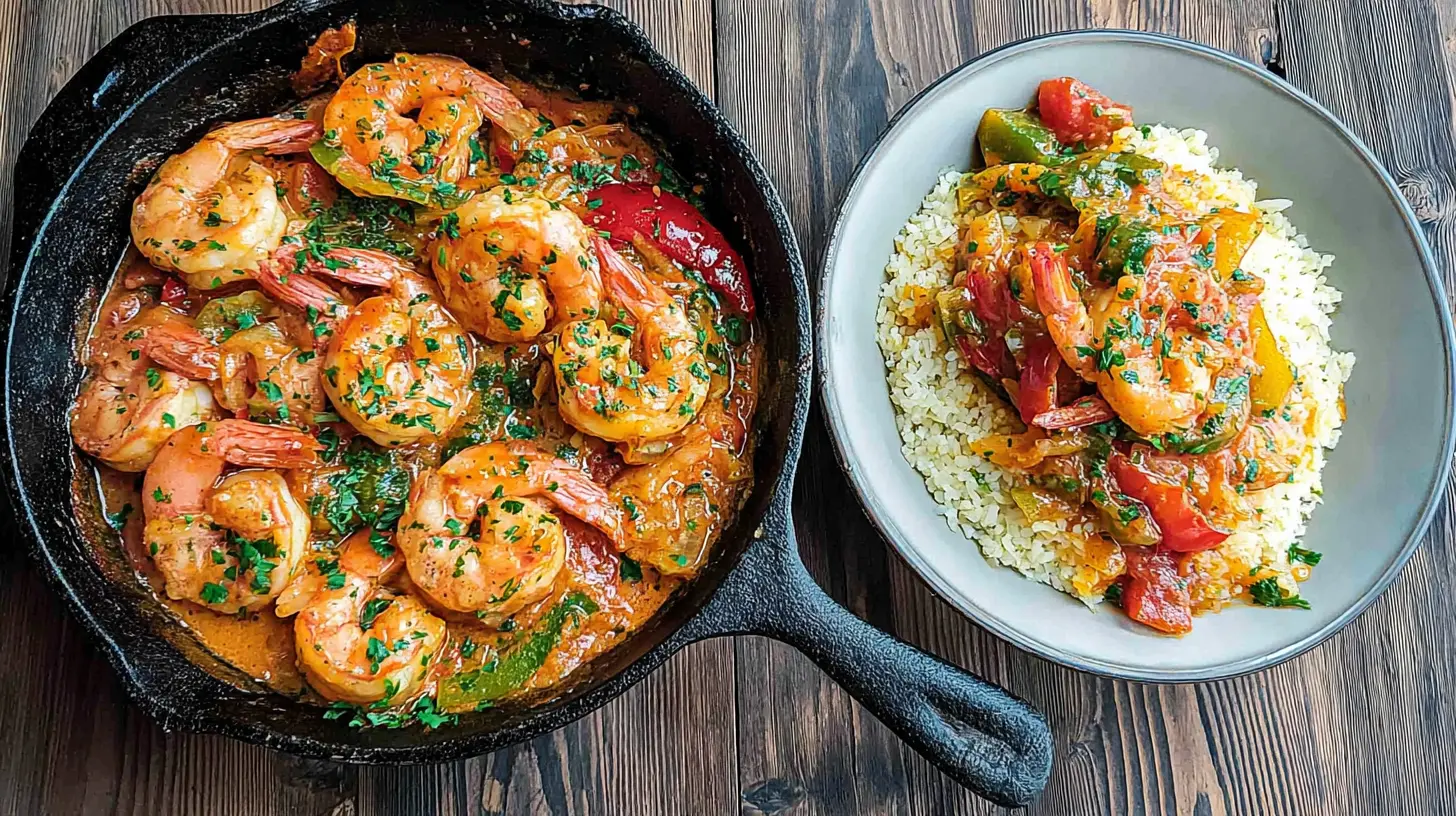 A bowl of easy shrimp comfort meal, steaming invitingly