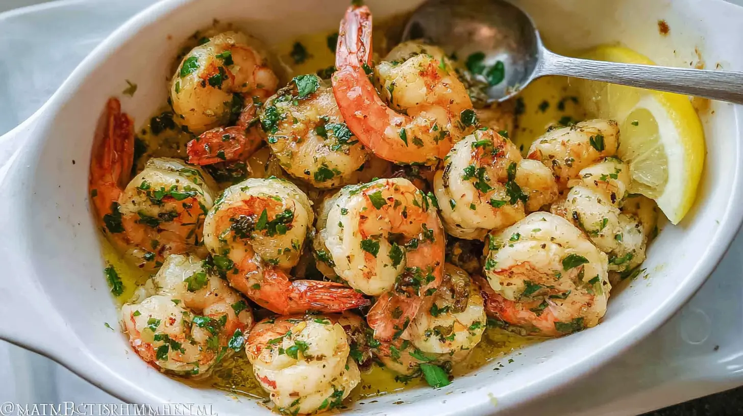 Delicious shrimp dinner prepared in a classic skillet with fresh ingredients.