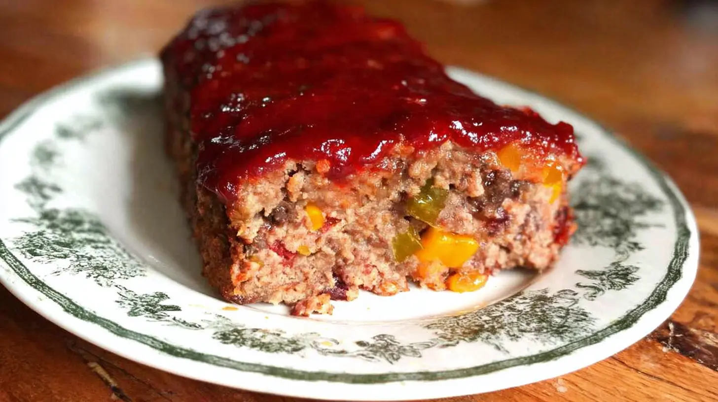 A baked easy weeknight meatloaf with a glaze, ready to be served.