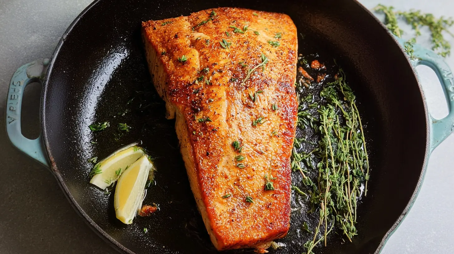 A fast salmon skillet meal prepared with fresh vegetables.