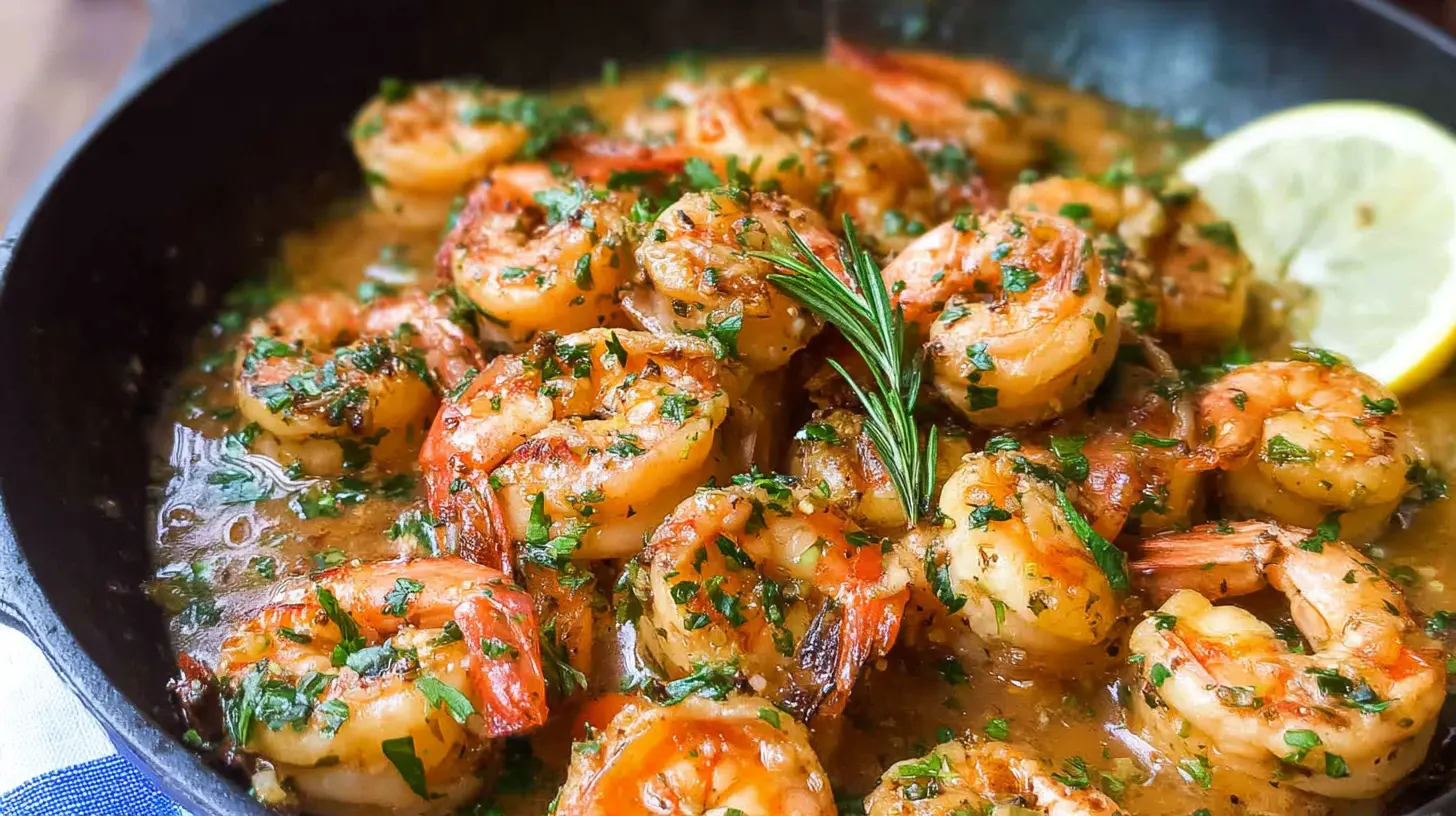 Plump shrimp delicately cooked in a rich garlic butter sauce, ready to serve.