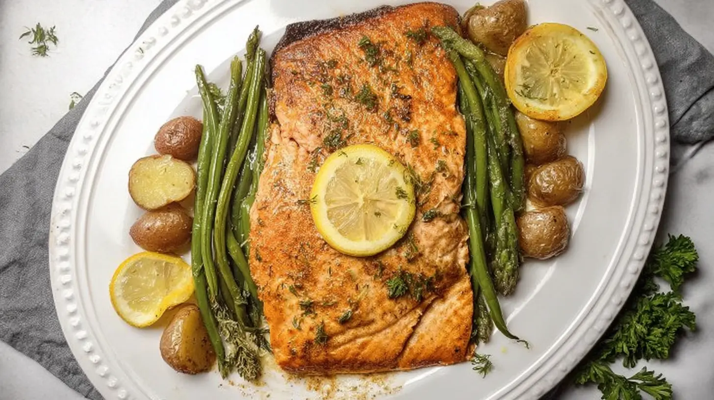 Pan-seared lemon salmon for a healthy, clean eating dinner.