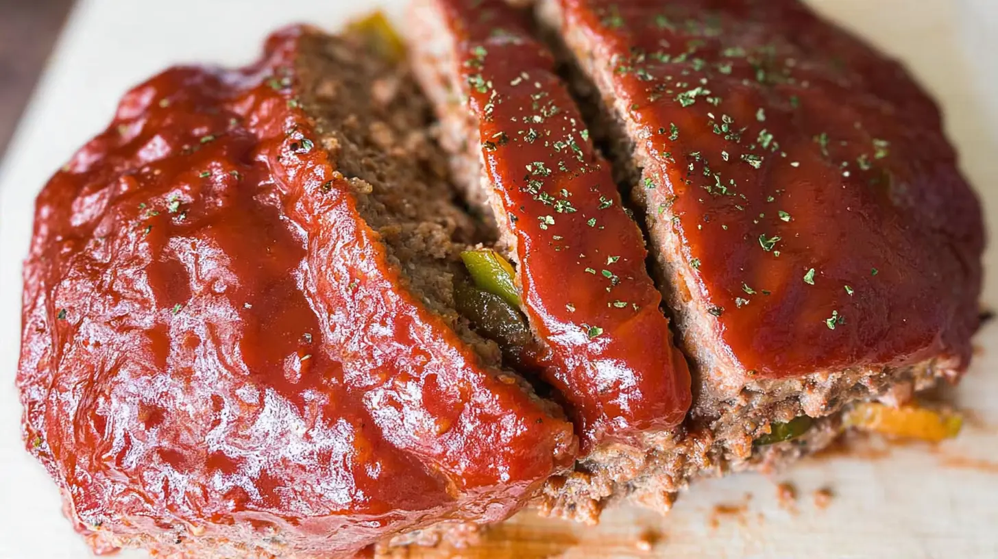 A healthy meatloaf with visible vegetables baked to perfection