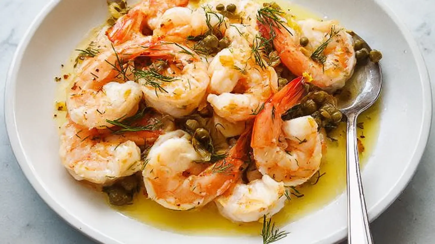 Healthy lemon shrimp prepared as a fresh and appealing dinner meal.