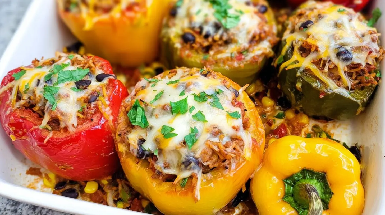 A serving of healthy stuffed bell peppers on a plate, ready to eat