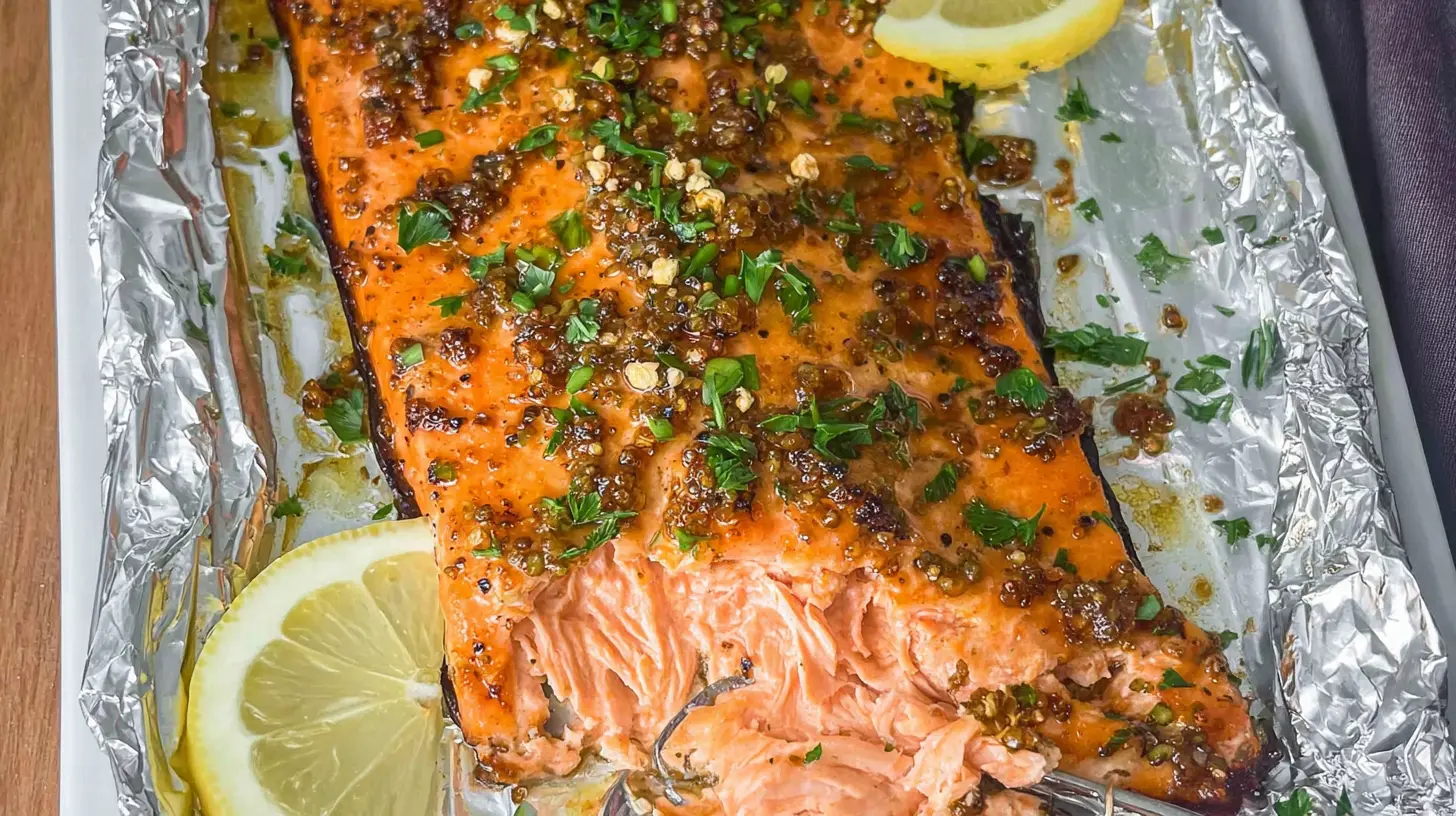 A plated high-protein salmon dinner with vegetables.