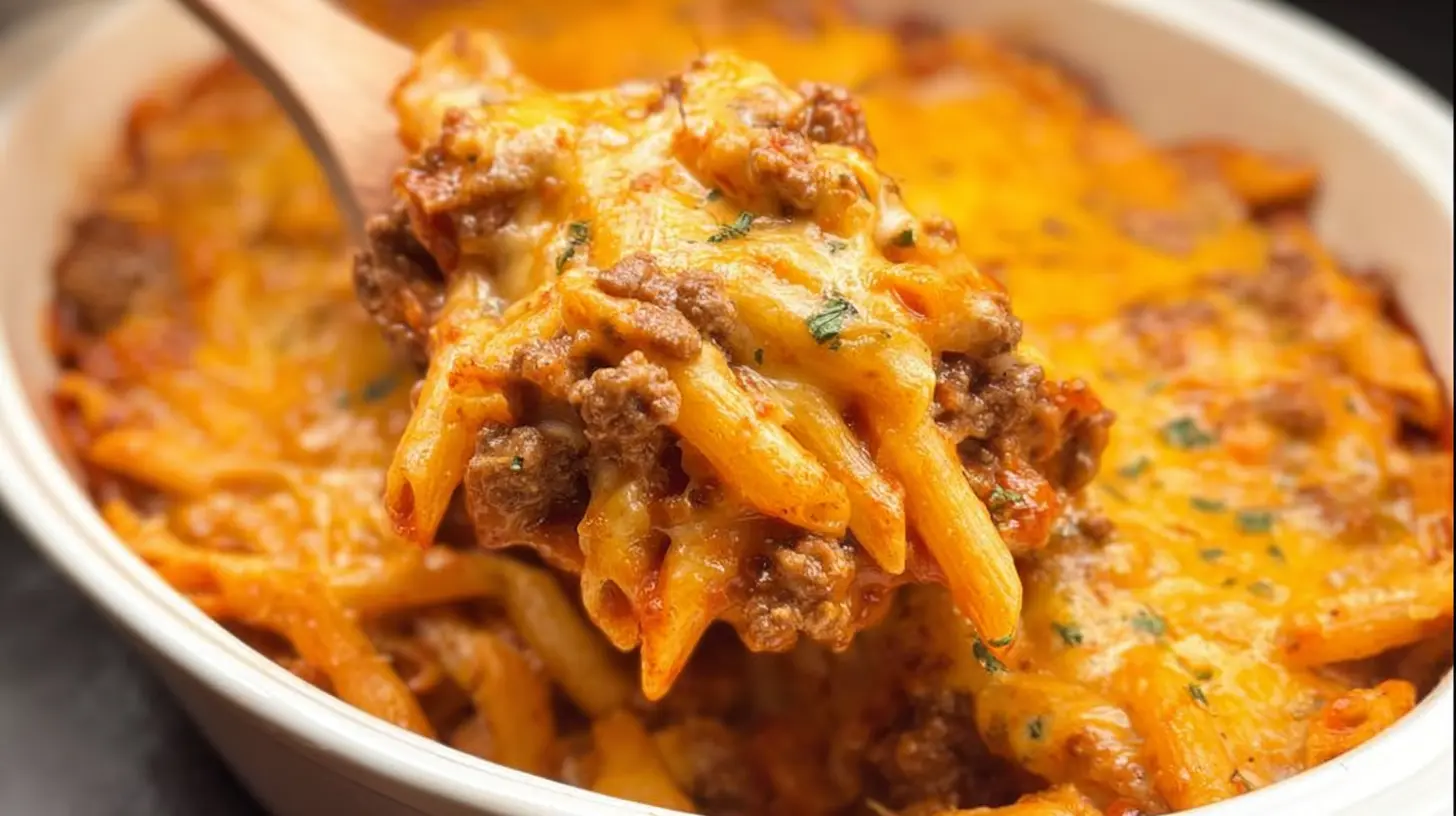 A hearty Lazy Night Ground Beef Casserole fresh from the oven, bubbling and browned.