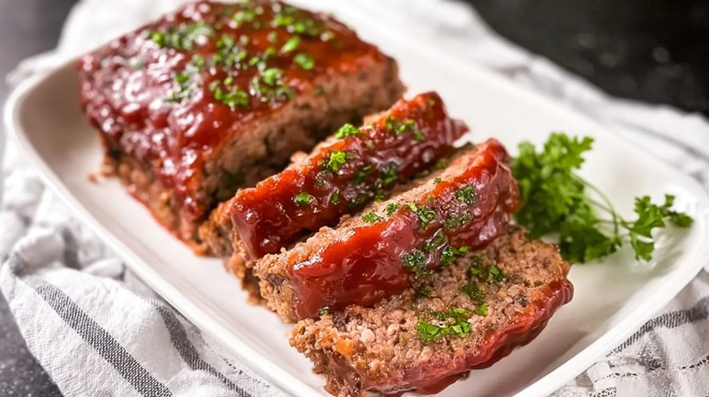 A freshly baked one-bowl easy meatloaf, still warm from the oven.