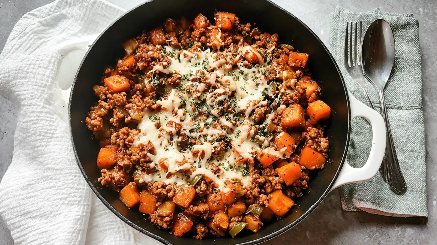 A full one-pan ground turkey dinner with vegetables
