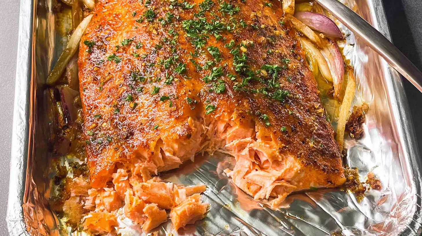 Perfect oven baked salmon fillet, flaked and ready to serve