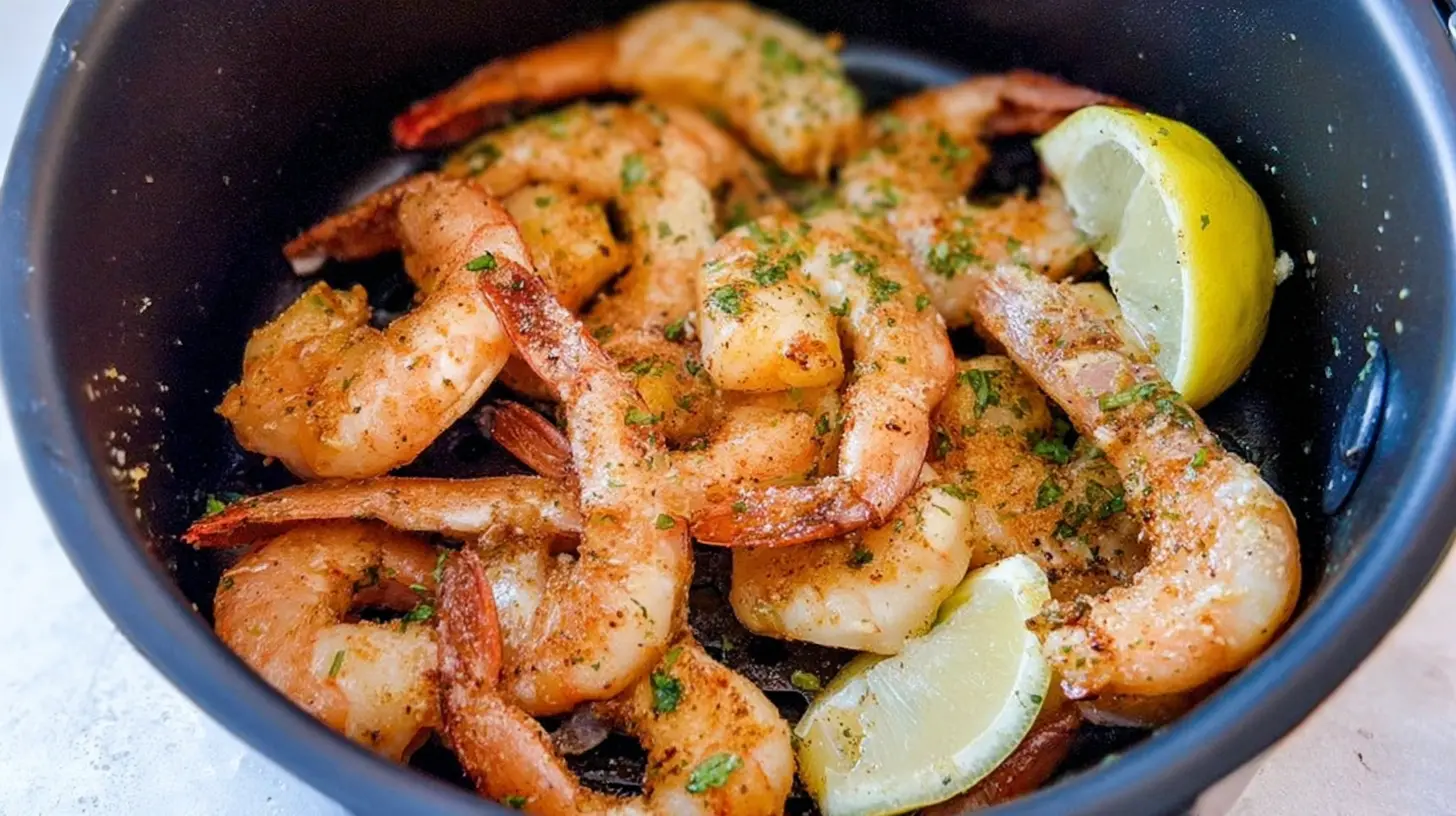 A platter of quick lemon shrimp, perfectly cooked and seasoned.