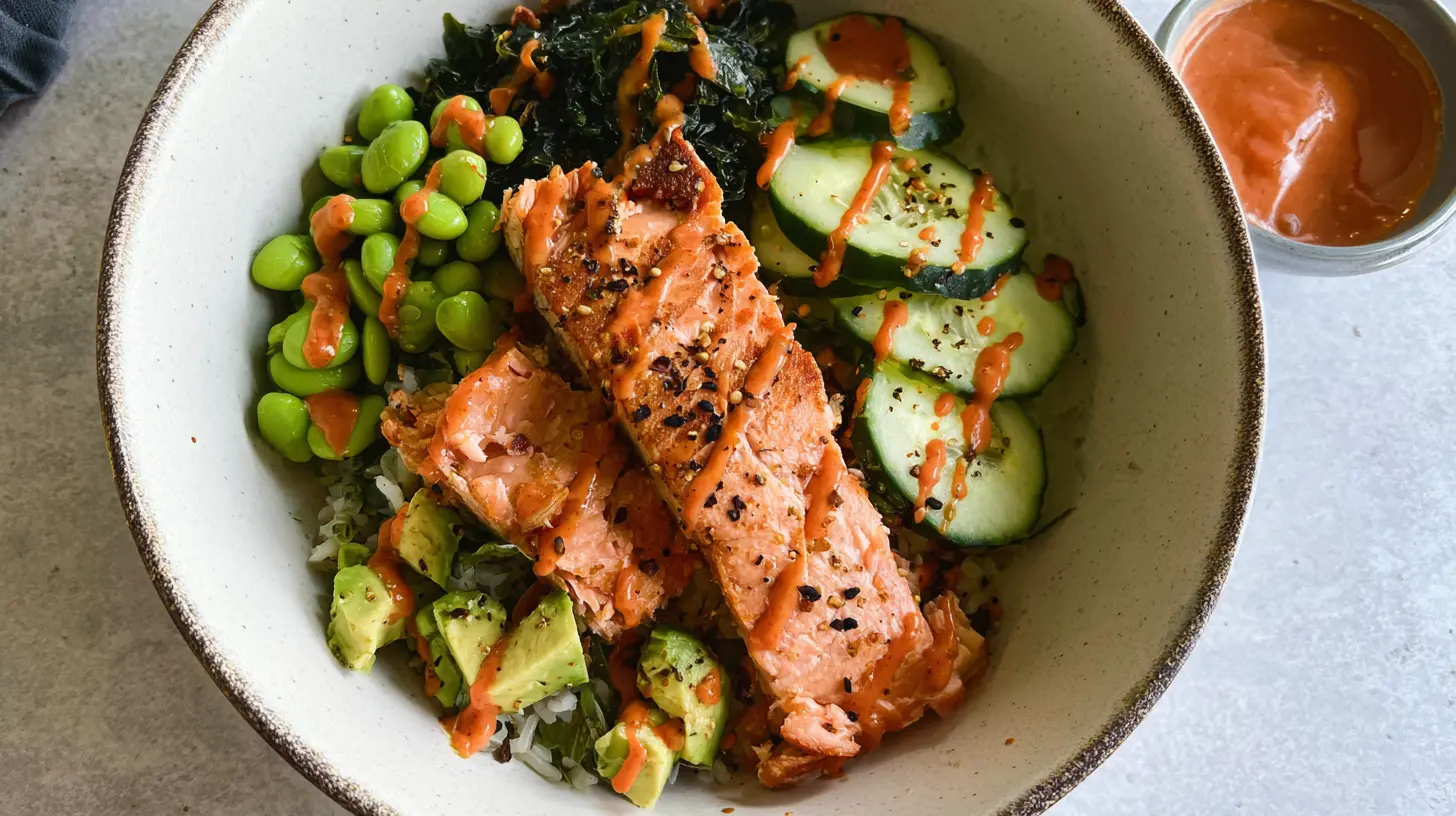 A vibrant quick salmon bowl filled with fresh ingredients.
