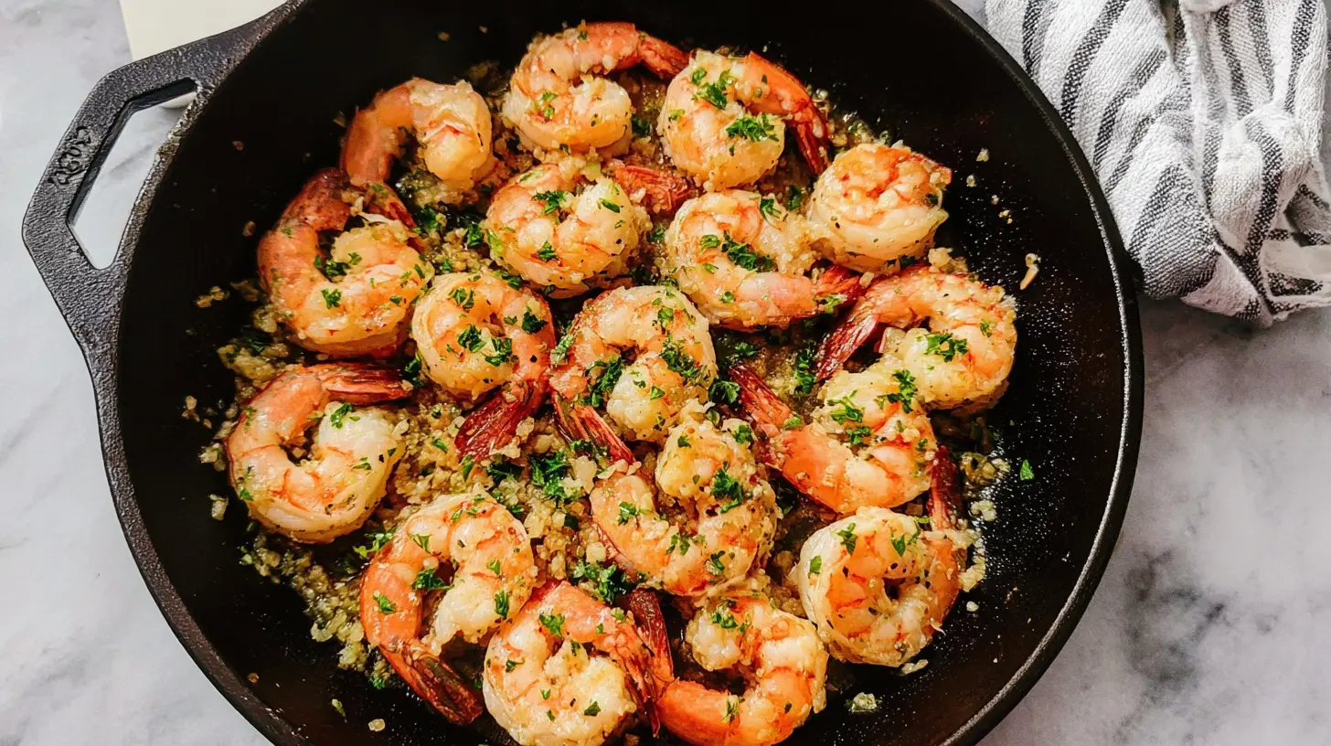 A colorful quick shrimp skillet recipe with vegetables