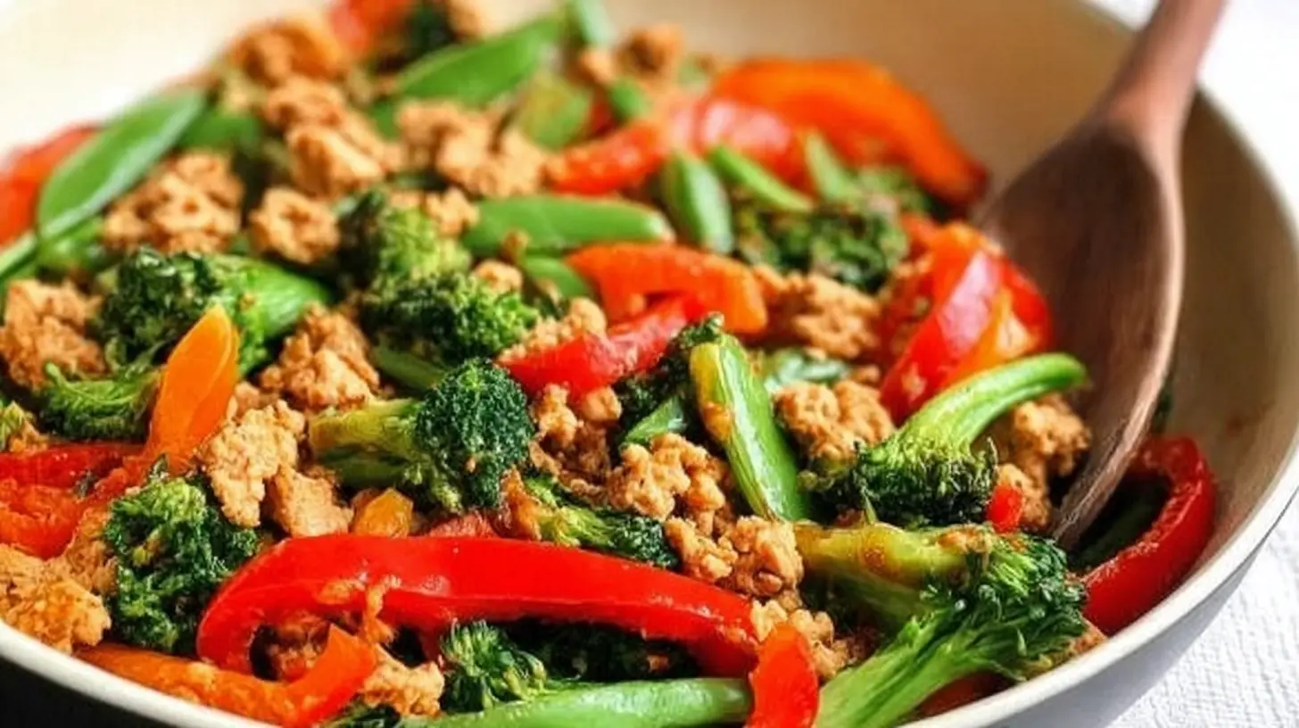 Ground turkey stir-fry, quick and simple, served in a bowl with rice