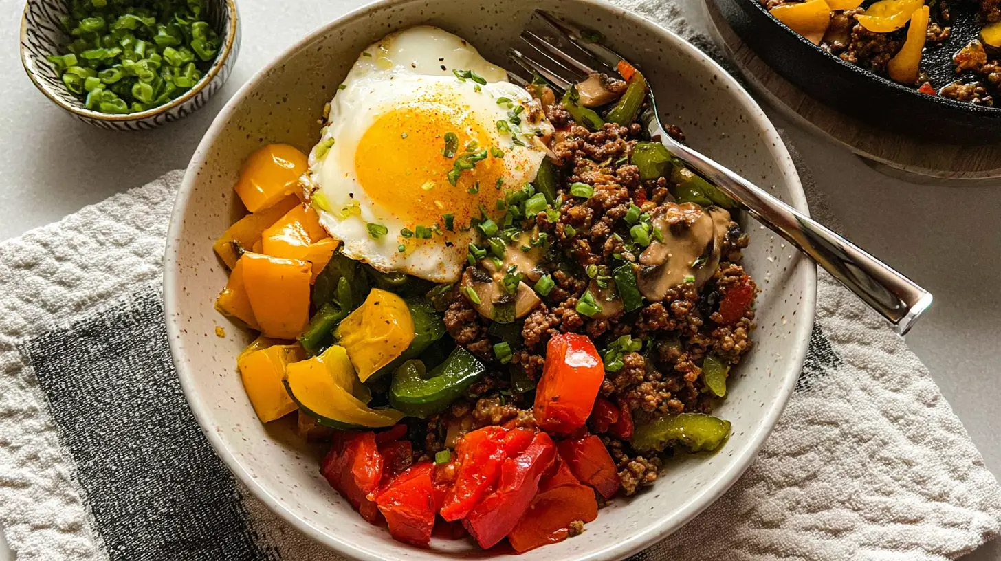 Delicious ground beef plate rich in protein, served with fresh greens.