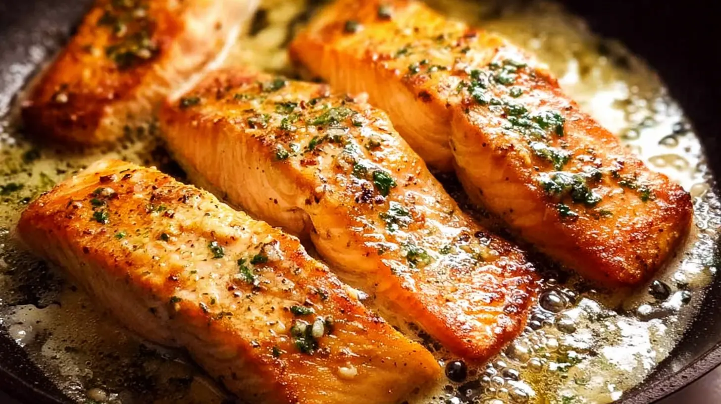 A serving of Easy Garlic Butter Salmon with herbs, ready to eat