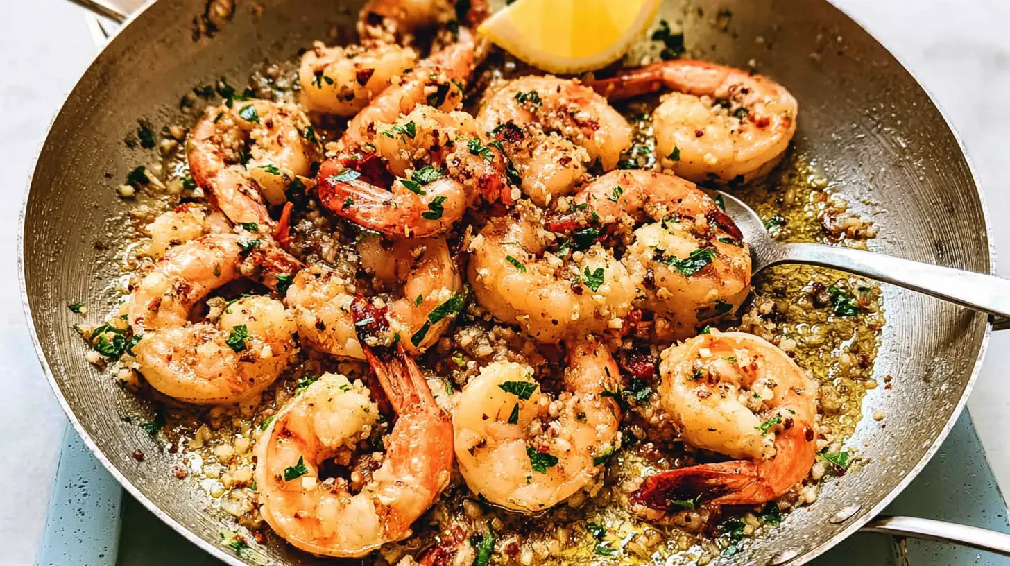 Succulent garlic shrimp prepared with a simple recipe, on a platter